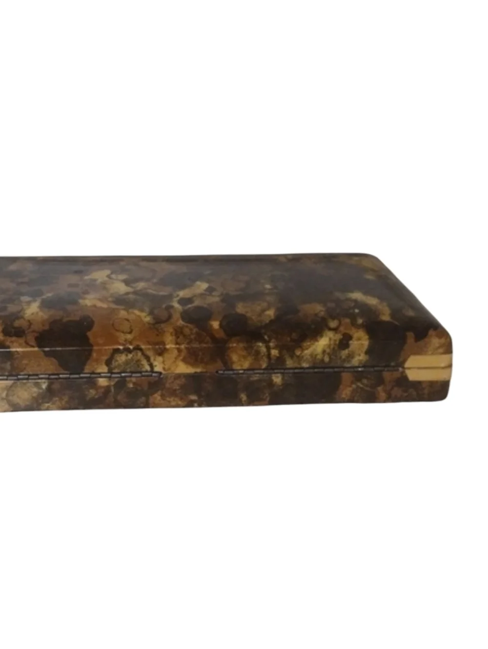 Vtg MELE MOD Gold Black Marbled Effect Vinyl Hard Jewelry Box Case Holder Travel